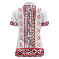 Ukraine Women Polo Shirt Traditional Braided Rope Belt Red Folk Pattern