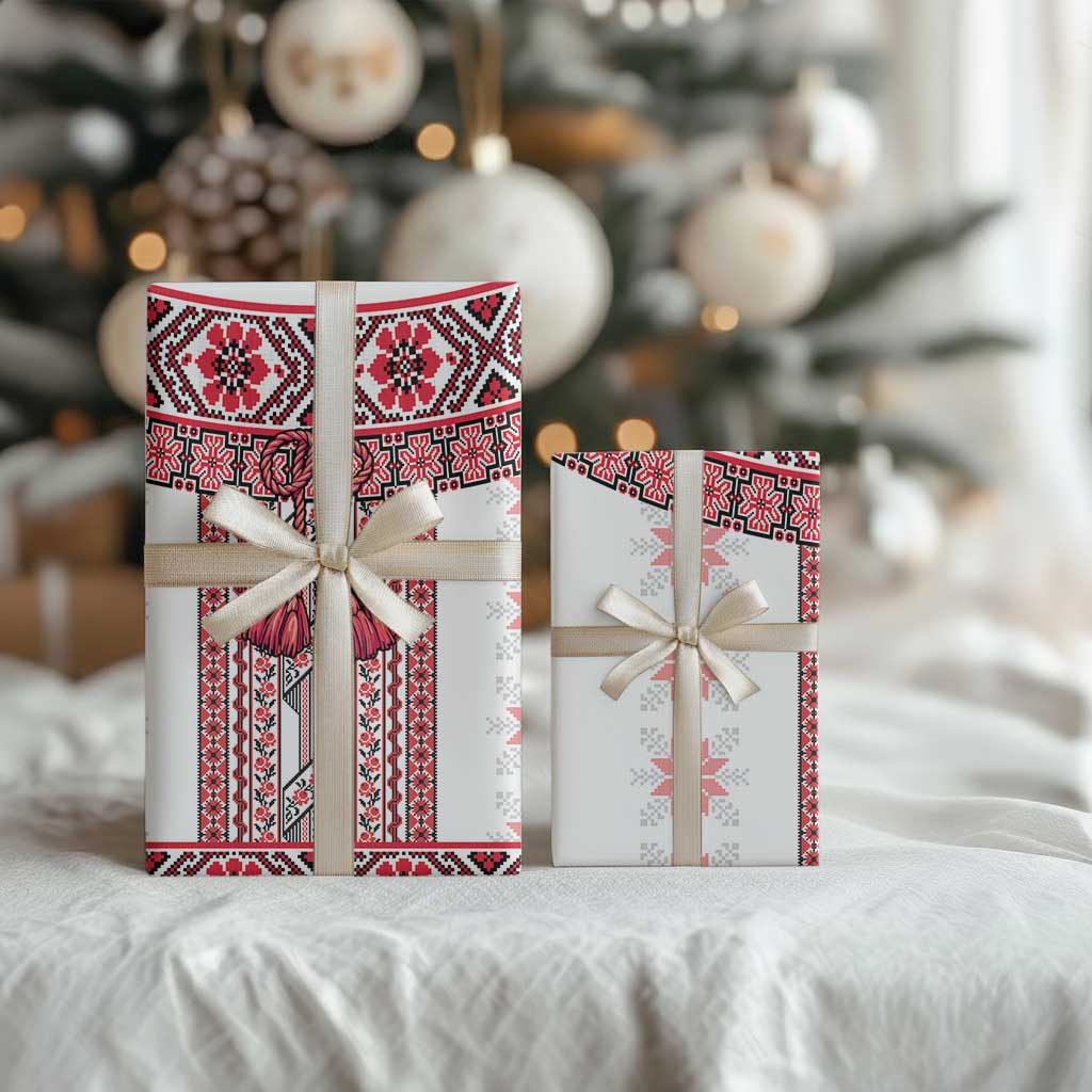 Ukraine Wrapping Paper Traditional Braided Rope Belt Red Folk Pattern - Wonder Print Shop