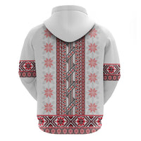 Ukraine Zip Hoodie Traditional Braided Rope Belt Red Folk Pattern