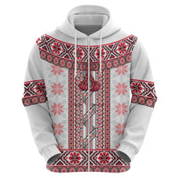 Ukraine Zip Hoodie Traditional Braided Rope Belt Red Folk Pattern