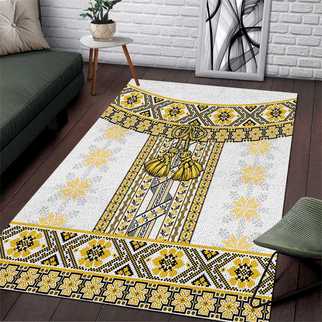 Ukraine Area Rug Traditional Braided Rope Belt Yellow Folk Pattern
