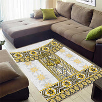 Ukraine Area Rug Traditional Braided Rope Belt Yellow Folk Pattern