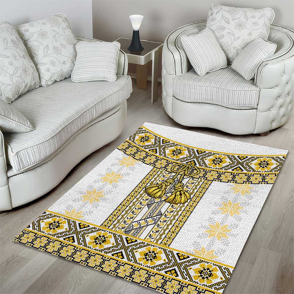 Ukraine Area Rug Traditional Braided Rope Belt Yellow Folk Pattern