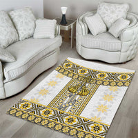 Ukraine Area Rug Traditional Braided Rope Belt Yellow Folk Pattern