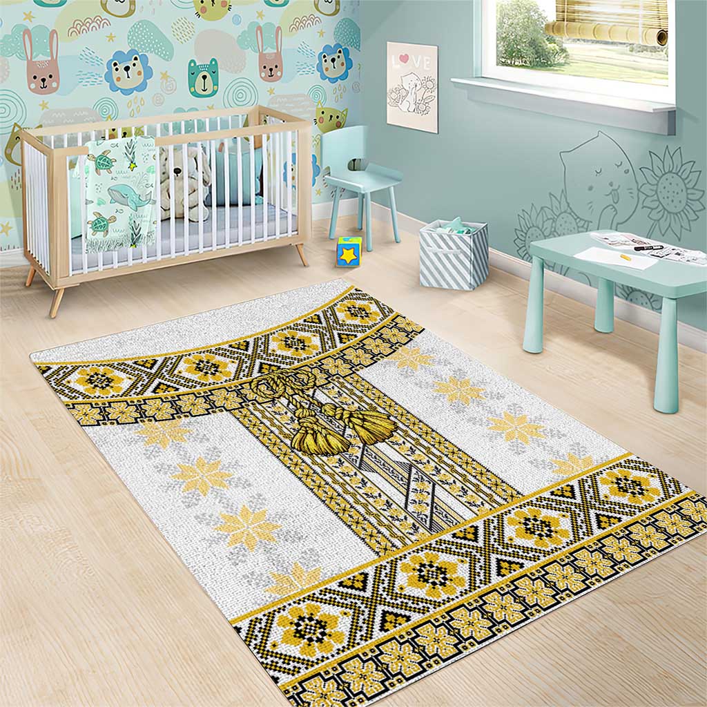Ukraine Area Rug Traditional Braided Rope Belt Yellow Folk Pattern