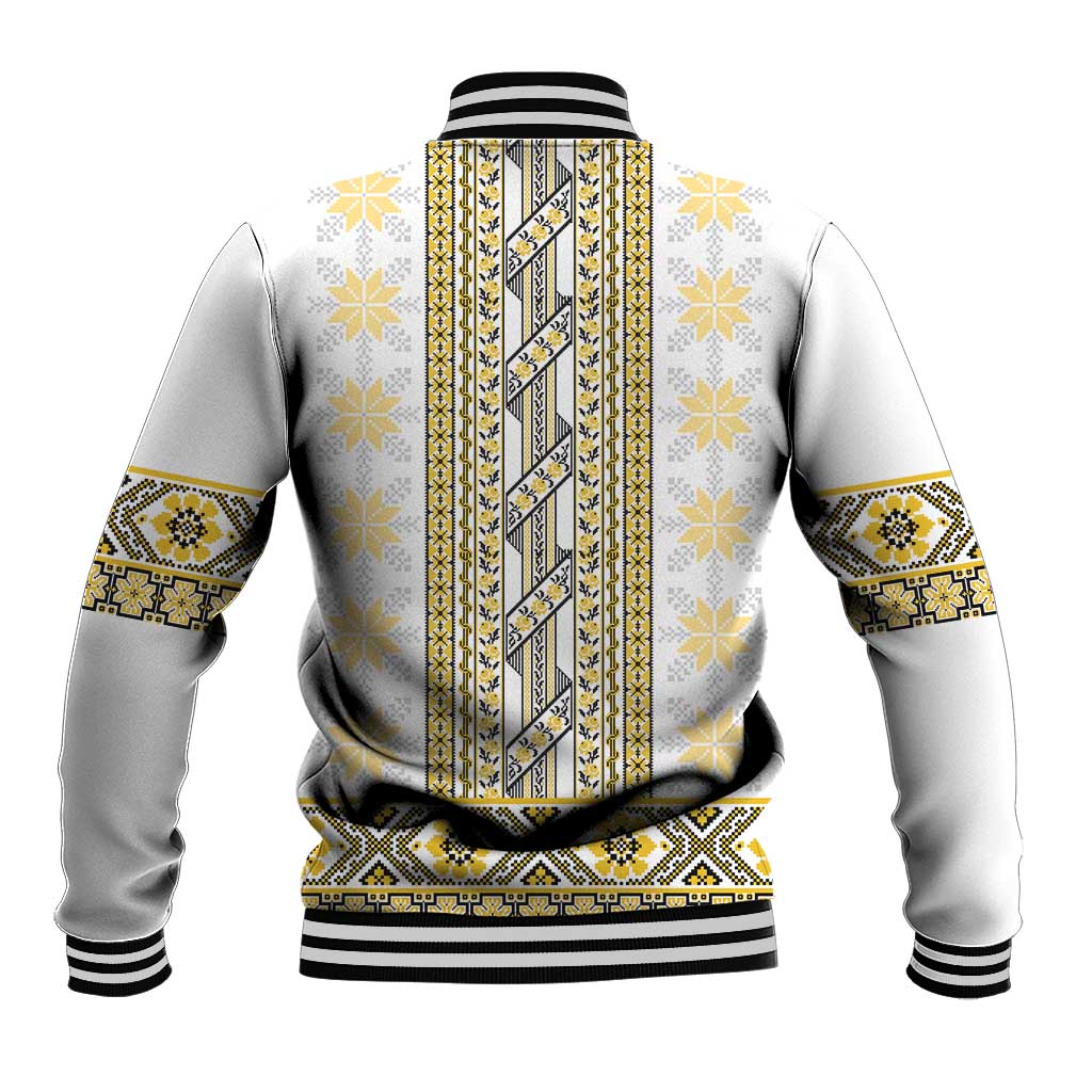 Ukraine Baseball Jacket Traditional Braided Rope Belt Yellow Folk Pattern