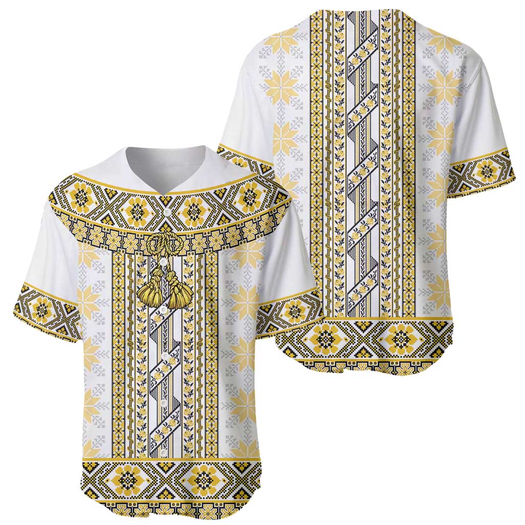 Ukraine Baseball Jersey Traditional Braided Rope Belt Yellow Folk Pattern