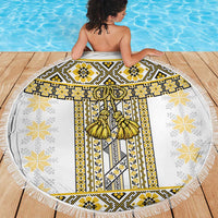 Ukraine Beach Blanket Traditional Braided Rope Belt Yellow Folk Pattern