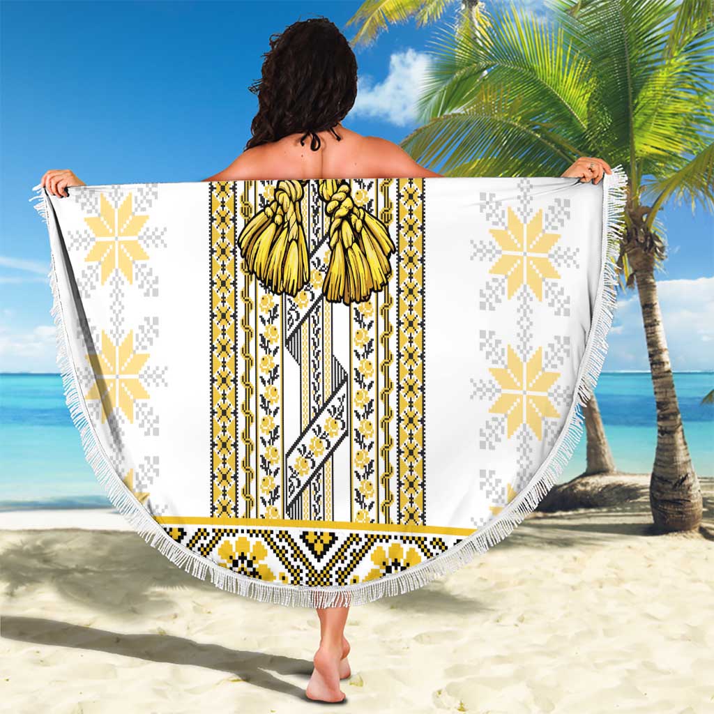 Ukraine Beach Blanket Traditional Braided Rope Belt Yellow Folk Pattern