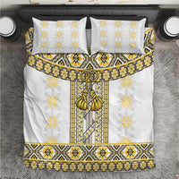 Ukraine Bedding Set Traditional Braided Rope Belt Yellow Folk Pattern