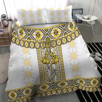 Ukraine Bedding Set Traditional Braided Rope Belt Yellow Folk Pattern