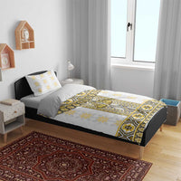 Ukraine Bedding Set Traditional Braided Rope Belt Yellow Folk Pattern