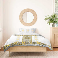 Ukraine Bedding Set Traditional Braided Rope Belt Yellow Folk Pattern