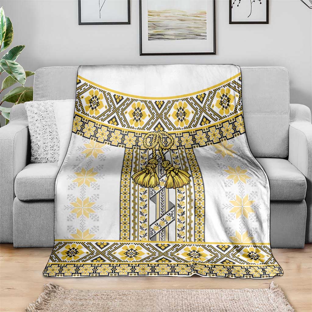 Ukraine Blanket Traditional Braided Rope Belt Yellow Folk Pattern