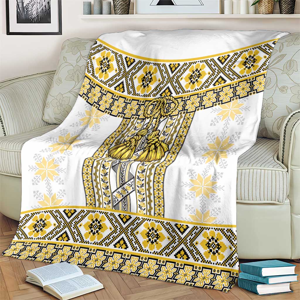Ukraine Blanket Traditional Braided Rope Belt Yellow Folk Pattern