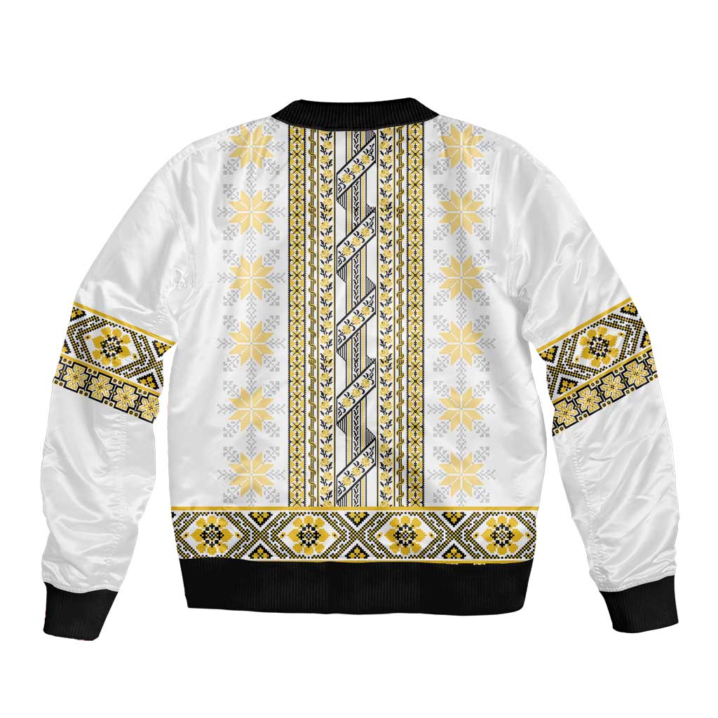 Ukraine Bomber Jacket Traditional Braided Rope Belt Yellow Folk Pattern