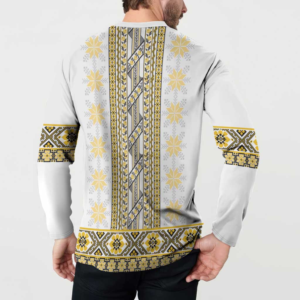 Ukraine Button Sweatshirt Traditional Braided Rope Belt Yellow Folk Pattern