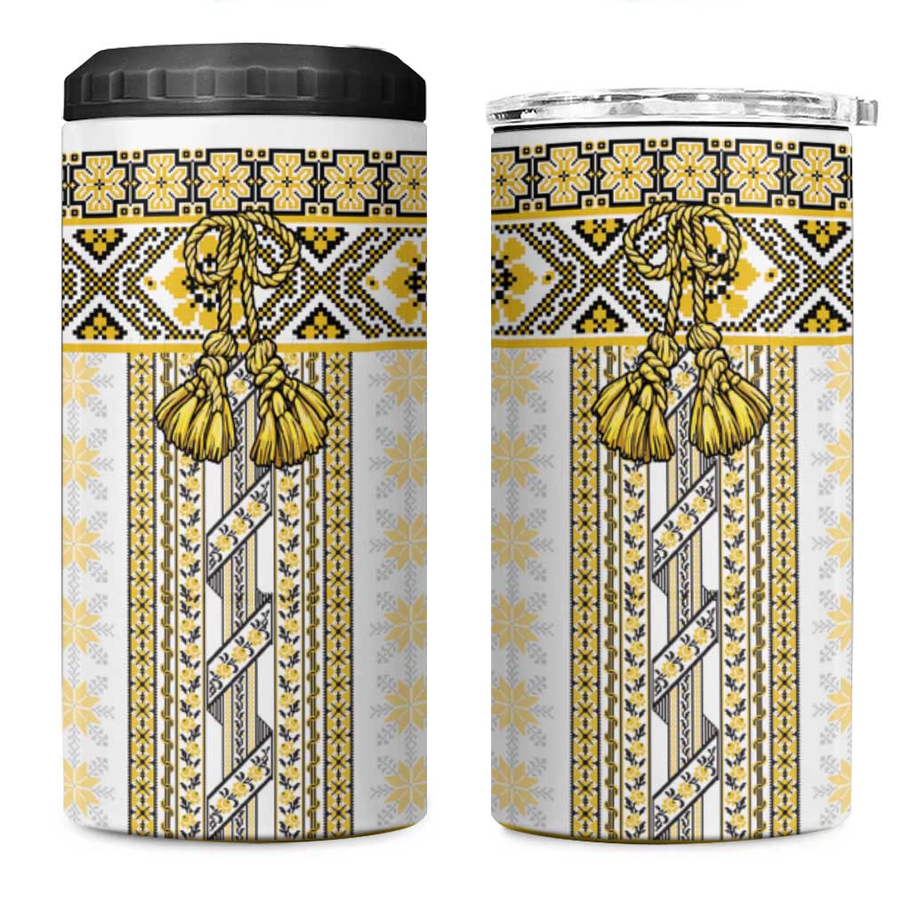 Ukraine 4 in 1 Can Cooler Tumbler Traditional Braided Rope Belt Yellow Folk Pattern
