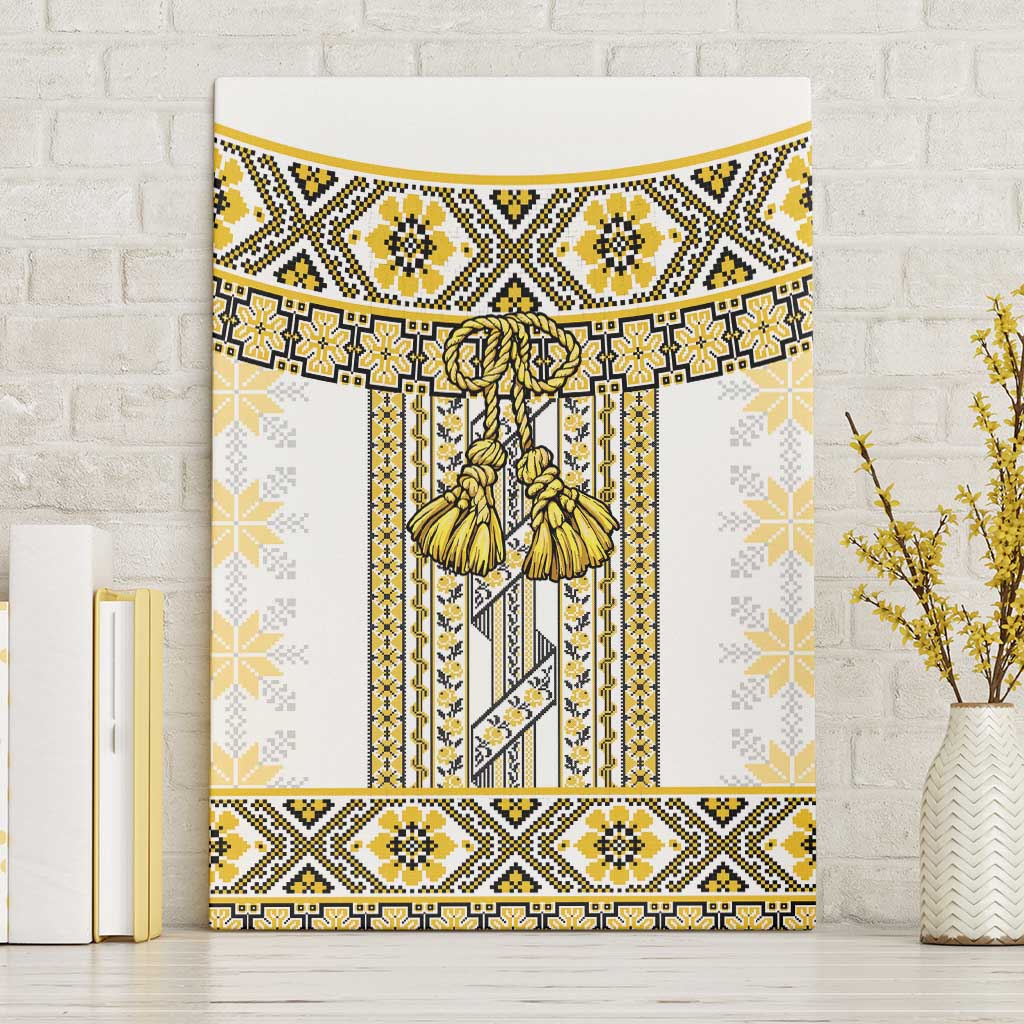 Ukraine Canvas Wall Art Traditional Braided Rope Belt Yellow Folk Pattern