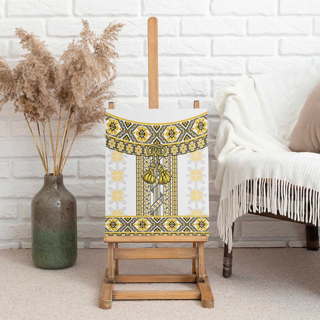 Ukraine Canvas Wall Art Traditional Braided Rope Belt Yellow Folk Pattern