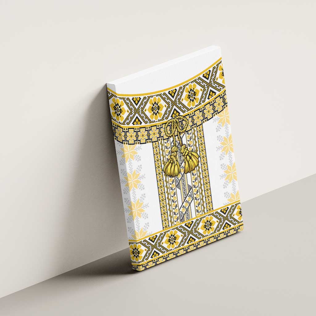 Ukraine Canvas Wall Art Traditional Braided Rope Belt Yellow Folk Pattern