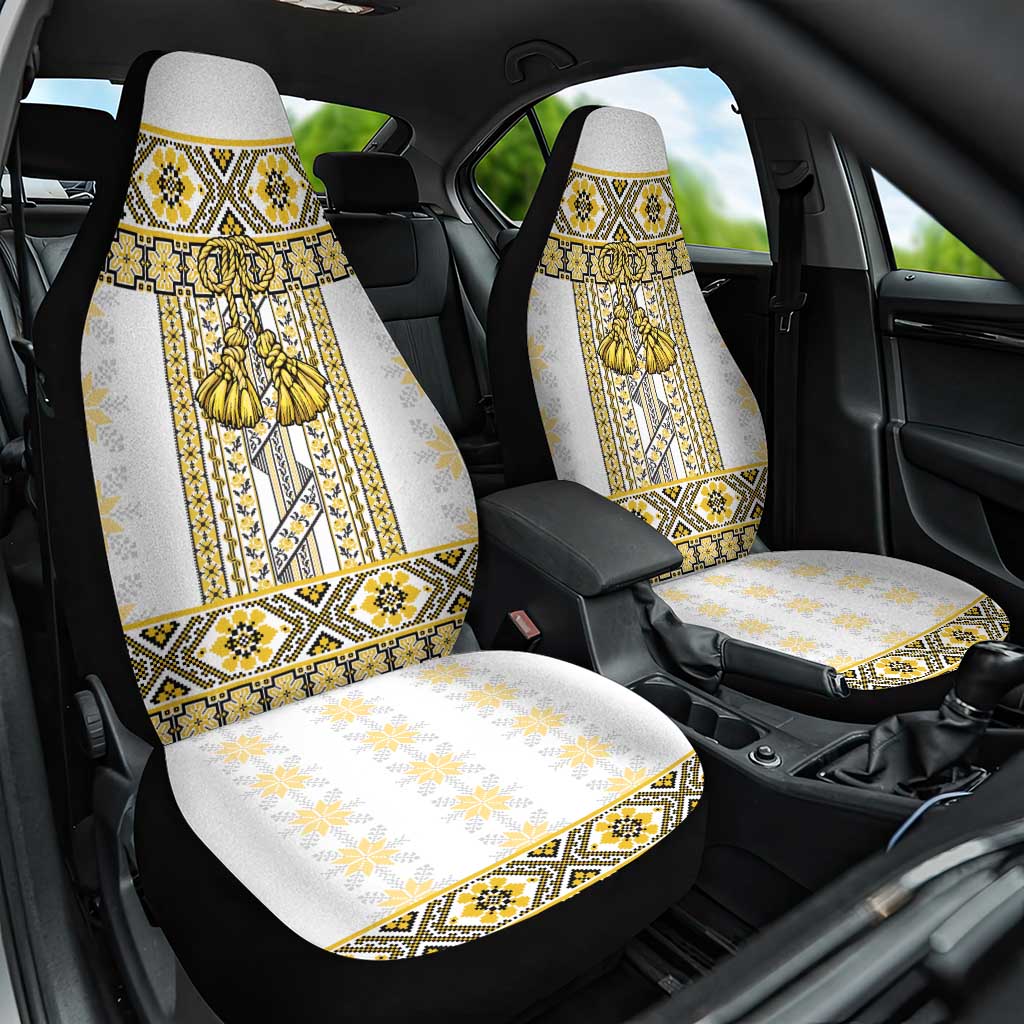 Ukraine Car Seat Cover Traditional Braided Rope Belt Yellow Folk Pattern