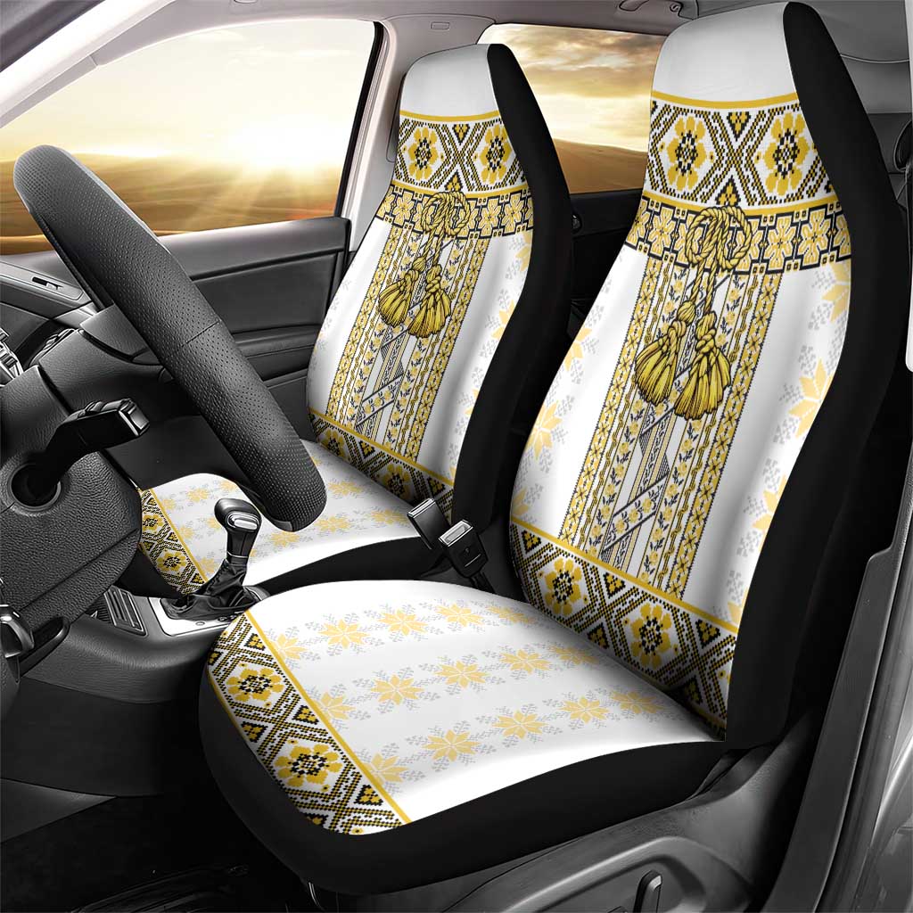 Ukraine Car Seat Cover Traditional Braided Rope Belt Yellow Folk Pattern