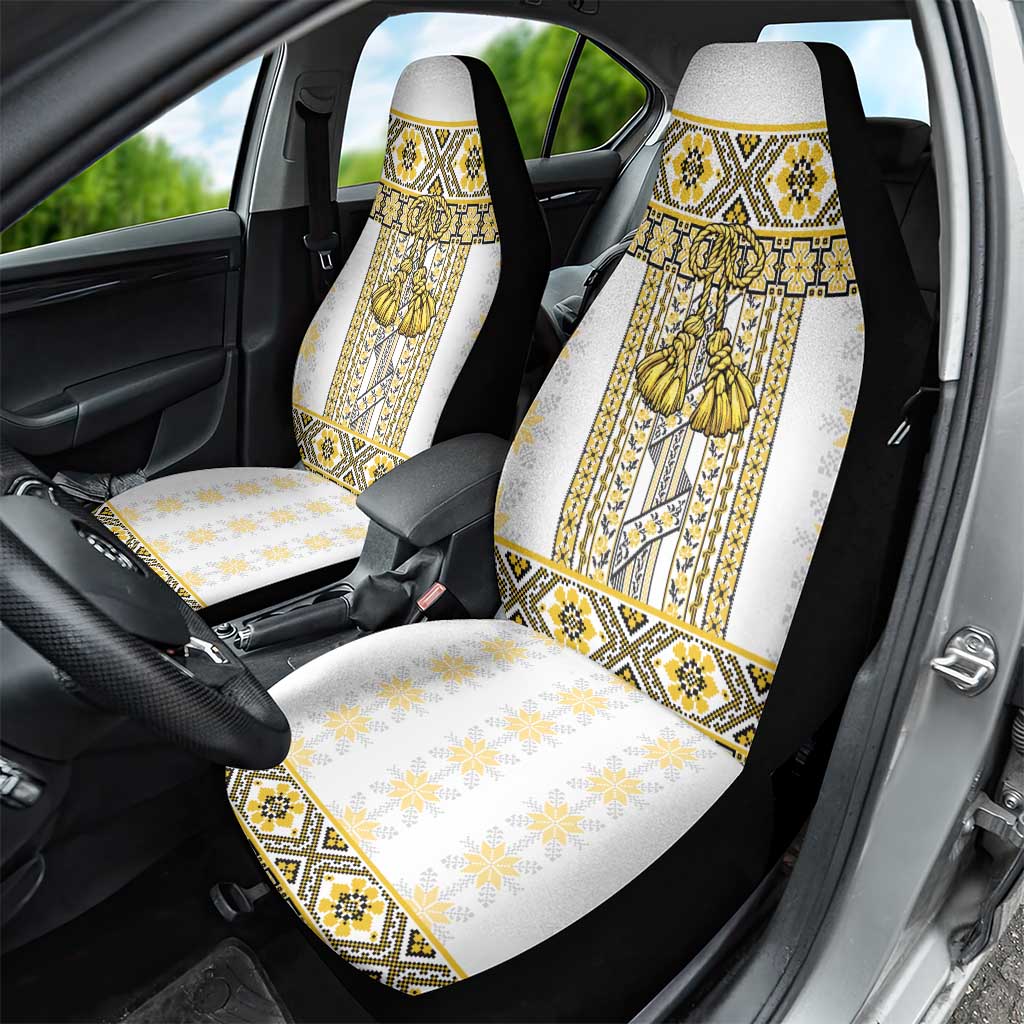 Ukraine Car Seat Cover Traditional Braided Rope Belt Yellow Folk Pattern