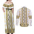 Ukraine Couples Matching Off Shoulder Maxi Dress and Long Sleeve Button Shirt Traditional Braided Rope Belt Yellow Folk Pattern