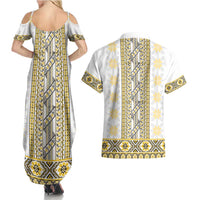 Ukraine Couples Matching Summer Maxi Dress and Hawaiian Shirt Traditional Braided Rope Belt Yellow Folk Pattern