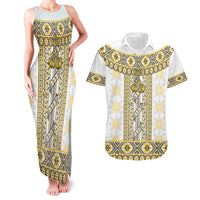 Ukraine Couples Matching Tank Maxi Dress and Hawaiian Shirt Traditional Braided Rope Belt Yellow Folk Pattern