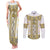 Ukraine Couples Matching Tank Maxi Dress and Long Sleeve Button Shirt Traditional Braided Rope Belt Yellow Folk Pattern