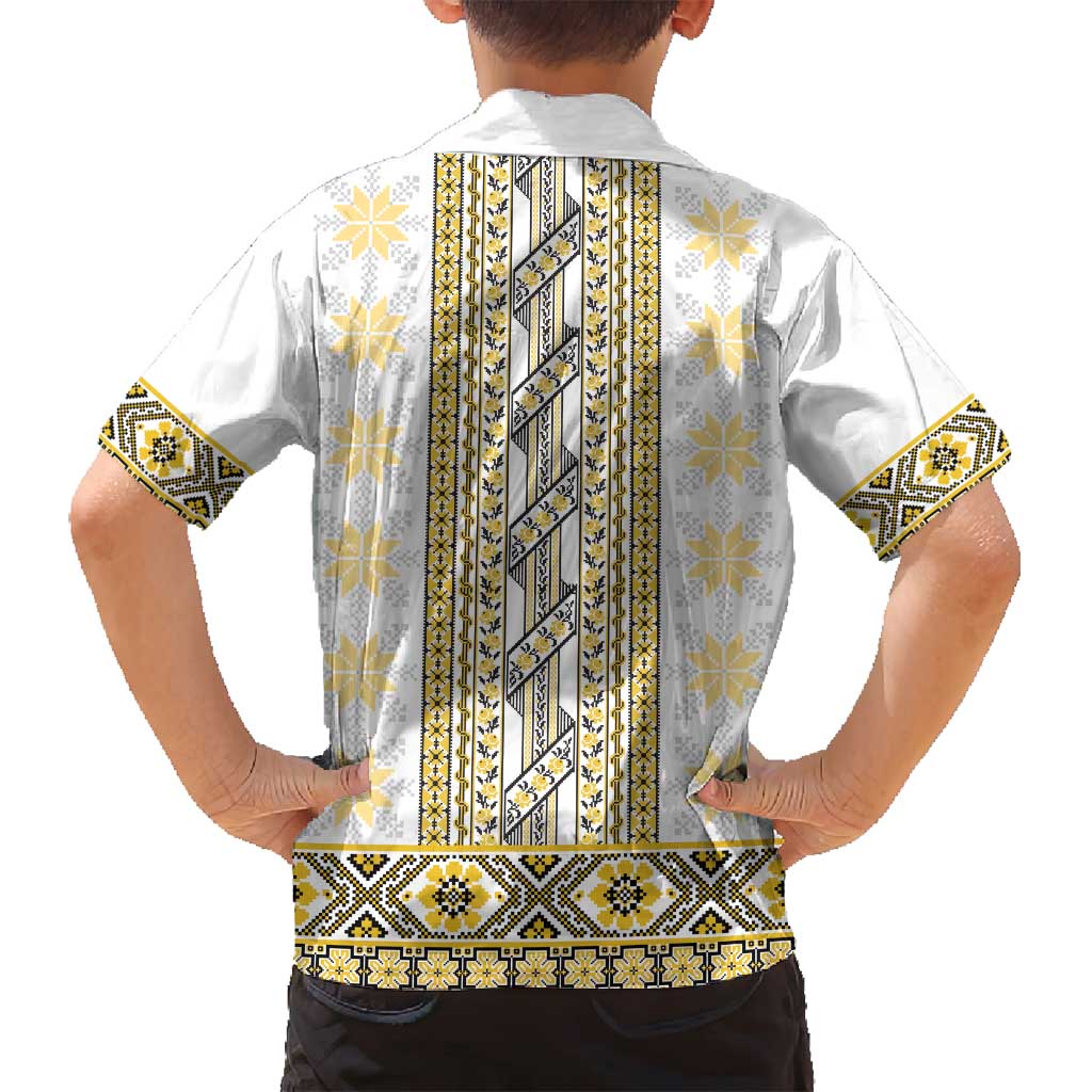 Ukraine Family Matching Long Sleeve Bodycon Dress and Hawaiian Shirt Traditional Braided Rope Belt Yellow Folk Pattern