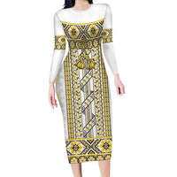 Ukraine Family Matching Long Sleeve Bodycon Dress and Hawaiian Shirt Traditional Braided Rope Belt Yellow Folk Pattern