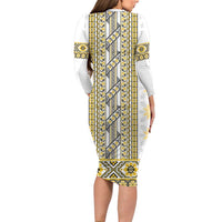 Ukraine Family Matching Long Sleeve Bodycon Dress and Hawaiian Shirt Traditional Braided Rope Belt Yellow Folk Pattern