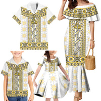 Ukraine Family Matching Mermaid Dress and Hawaiian Shirt Traditional Braided Rope Belt Yellow Folk Pattern