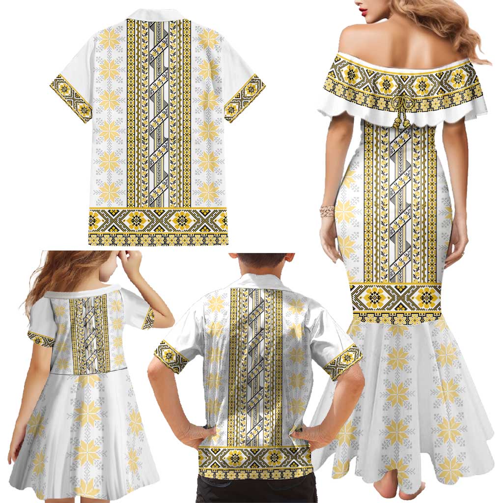 Ukraine Family Matching Mermaid Dress and Hawaiian Shirt Traditional Braided Rope Belt Yellow Folk Pattern