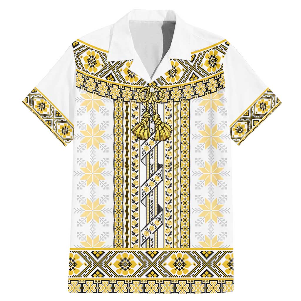 Ukraine Family Matching Mermaid Dress and Hawaiian Shirt Traditional Braided Rope Belt Yellow Folk Pattern