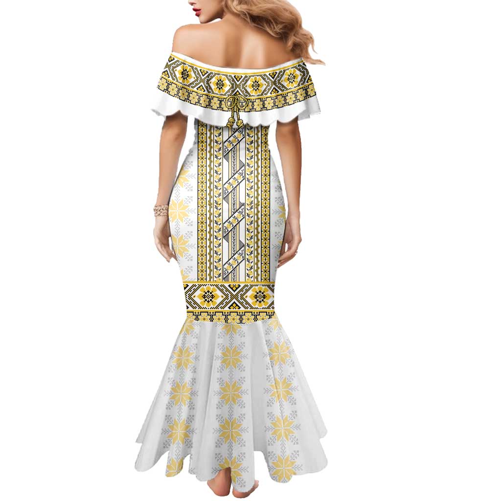 Ukraine Family Matching Mermaid Dress and Hawaiian Shirt Traditional Braided Rope Belt Yellow Folk Pattern