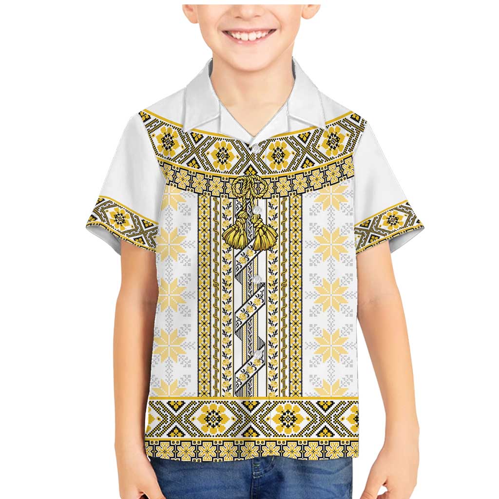 Ukraine Family Matching Mermaid Dress and Hawaiian Shirt Traditional Braided Rope Belt Yellow Folk Pattern