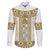Ukraine Family Matching Off The Shoulder Long Sleeve Dress and Hawaiian Shirt Traditional Braided Rope Belt Yellow Folk Pattern