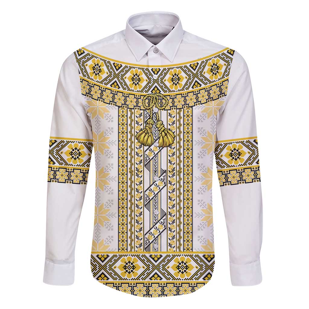 Ukraine Family Matching Puletasi and Hawaiian Shirt Traditional Braided Rope Belt Yellow Folk Pattern