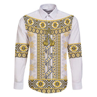 Ukraine Family Matching Puletasi and Hawaiian Shirt Traditional Braided Rope Belt Yellow Folk Pattern