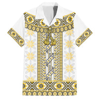 Ukraine Family Matching Short Sleeve Bodycon Dress and Hawaiian Shirt Traditional Braided Rope Belt Yellow Folk Pattern