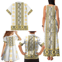 Ukraine Family Matching Tank Maxi Dress and Hawaiian Shirt Traditional Braided Rope Belt Yellow Folk Pattern