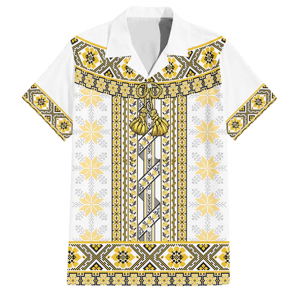 Ukraine Family Matching Tank Maxi Dress and Hawaiian Shirt Traditional Braided Rope Belt Yellow Folk Pattern