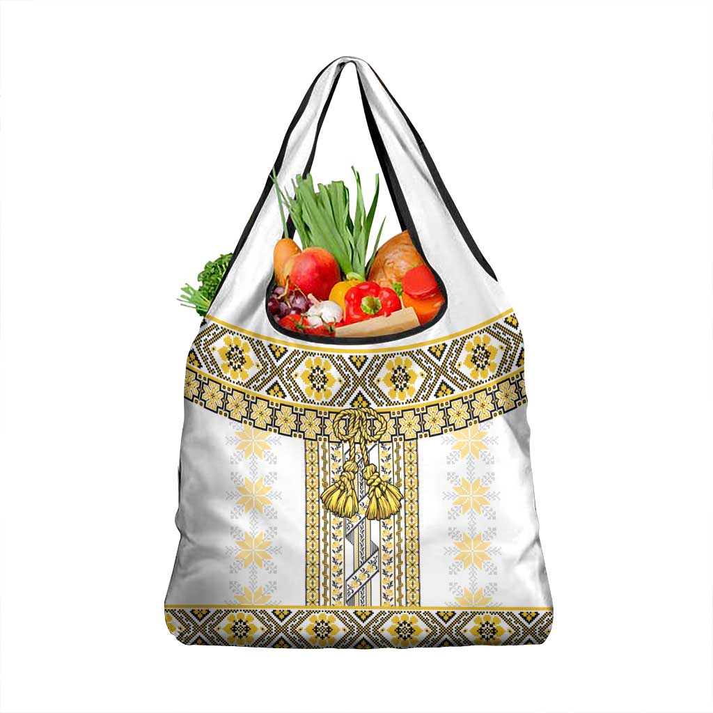 Ukraine Grocery Bag Traditional Braided Rope Belt Yellow Folk Pattern