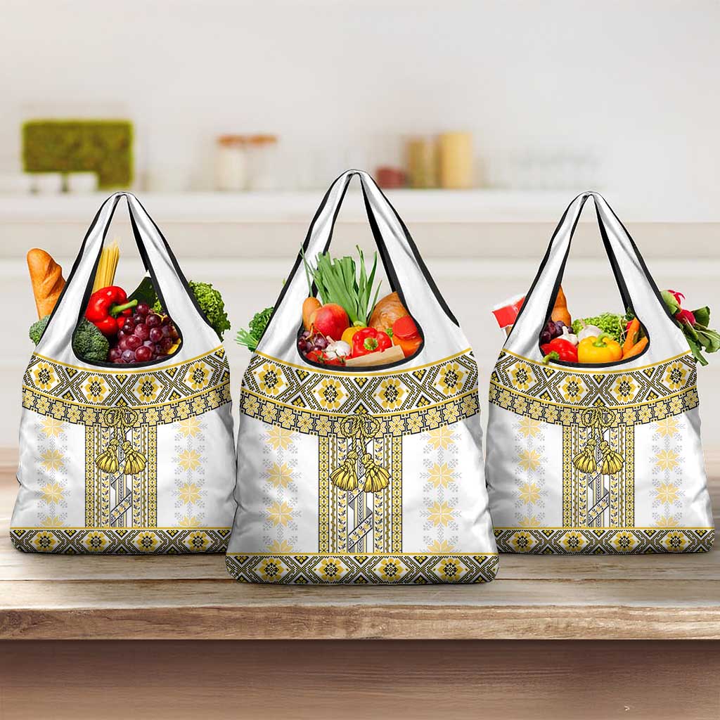 Ukraine Grocery Bag Traditional Braided Rope Belt Yellow Folk Pattern