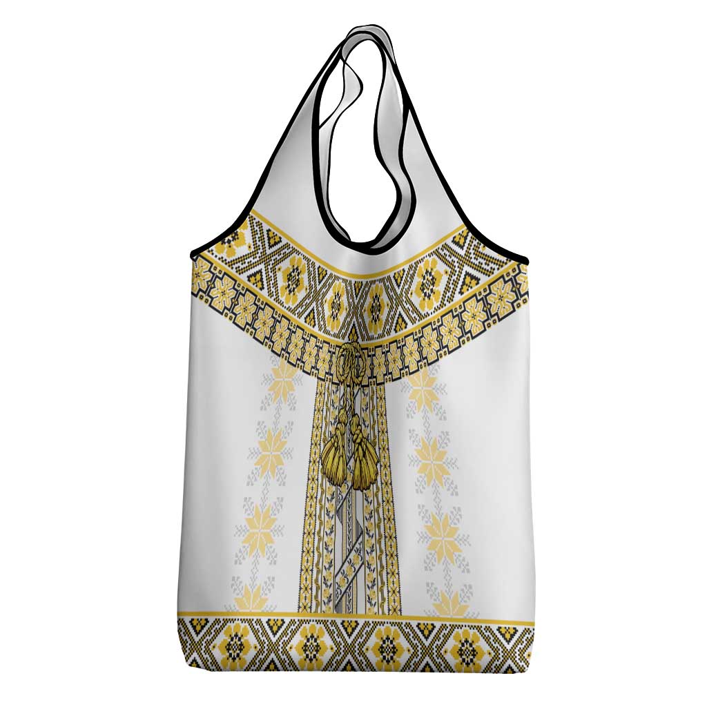 Ukraine Grocery Bag Traditional Braided Rope Belt Yellow Folk Pattern