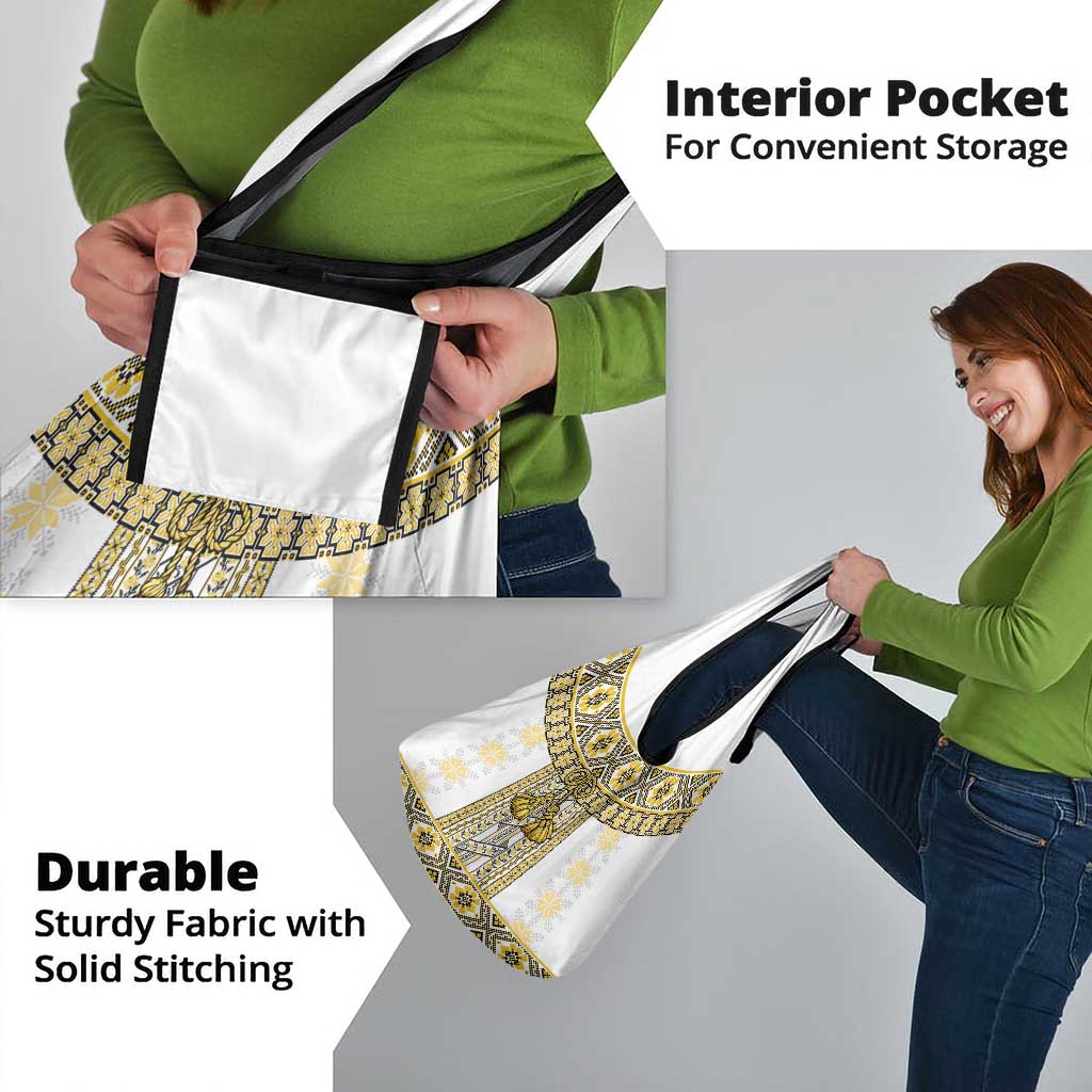 Ukraine Grocery Bag Traditional Braided Rope Belt Yellow Folk Pattern